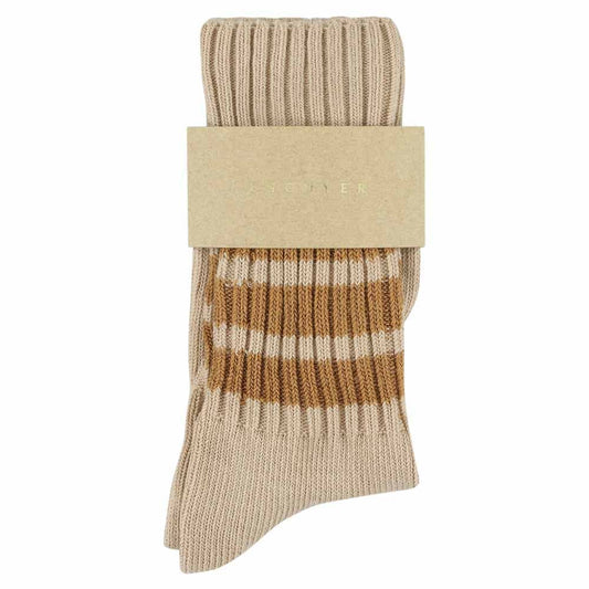 women stripes crew socks - pink / brown