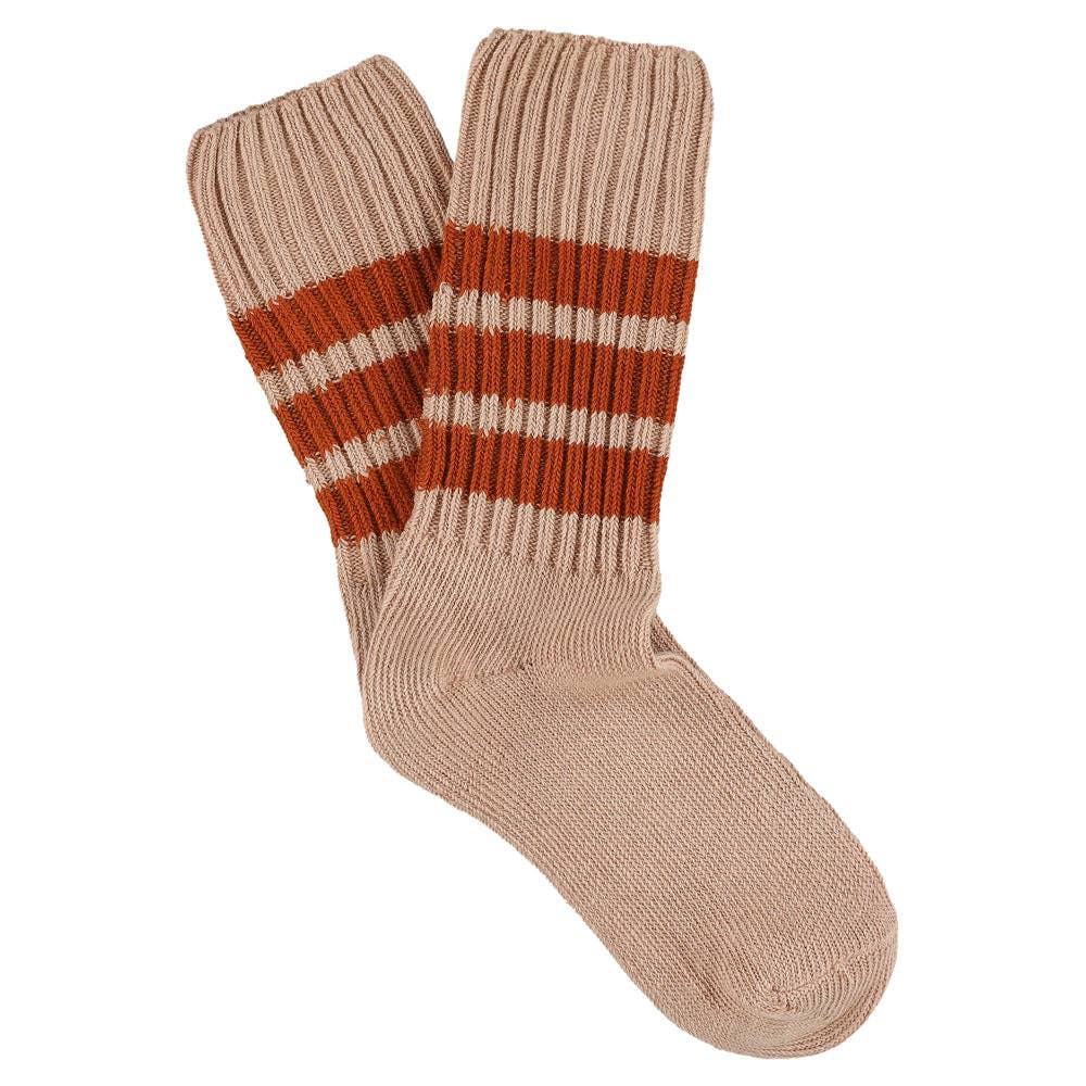 women stripes crew socks - pink / brick