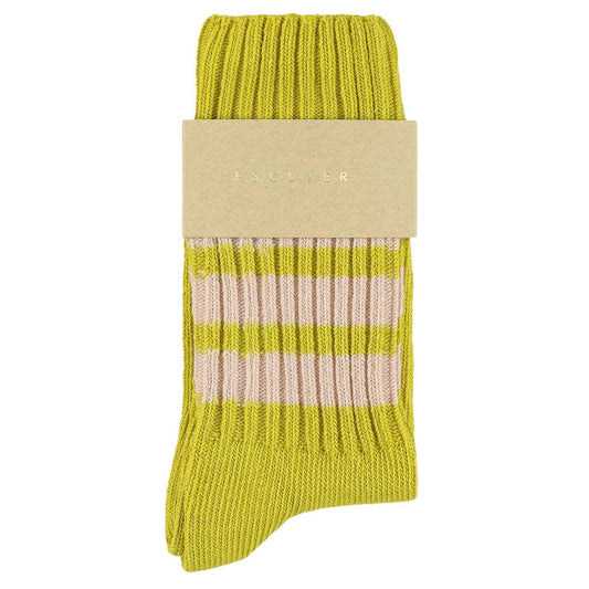 women crew stripes socks - yellow / pink