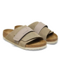 the Kyoto slide offers effortless comfort with a suede upper, nubuck leather straps, and an adjustable hook-and-loop closure for a perfect fit. 