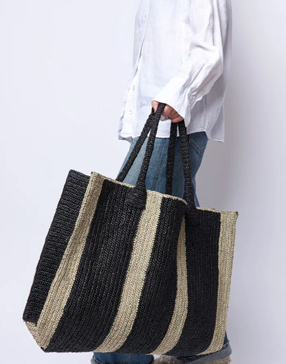 Gabriele Frantzen weekender bag, black and beige raffia 