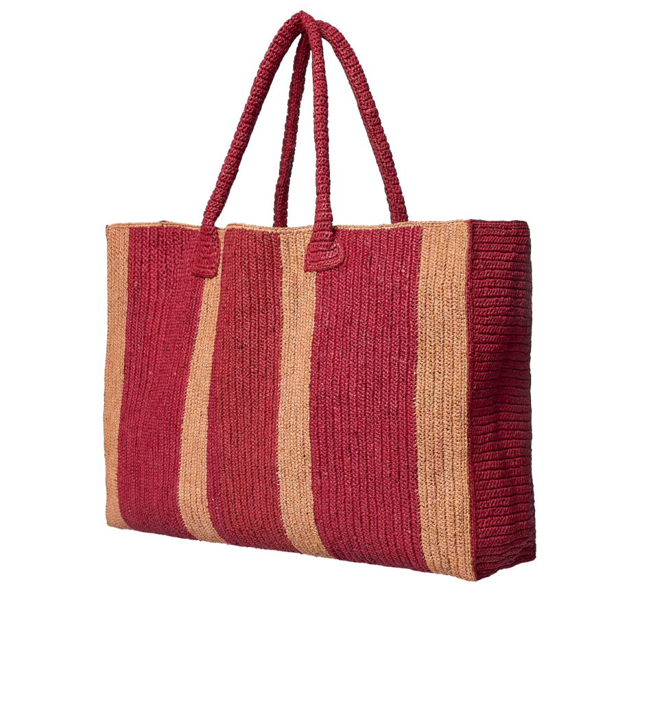 Gabriele Frantzen weekender raffia bag, red and beige