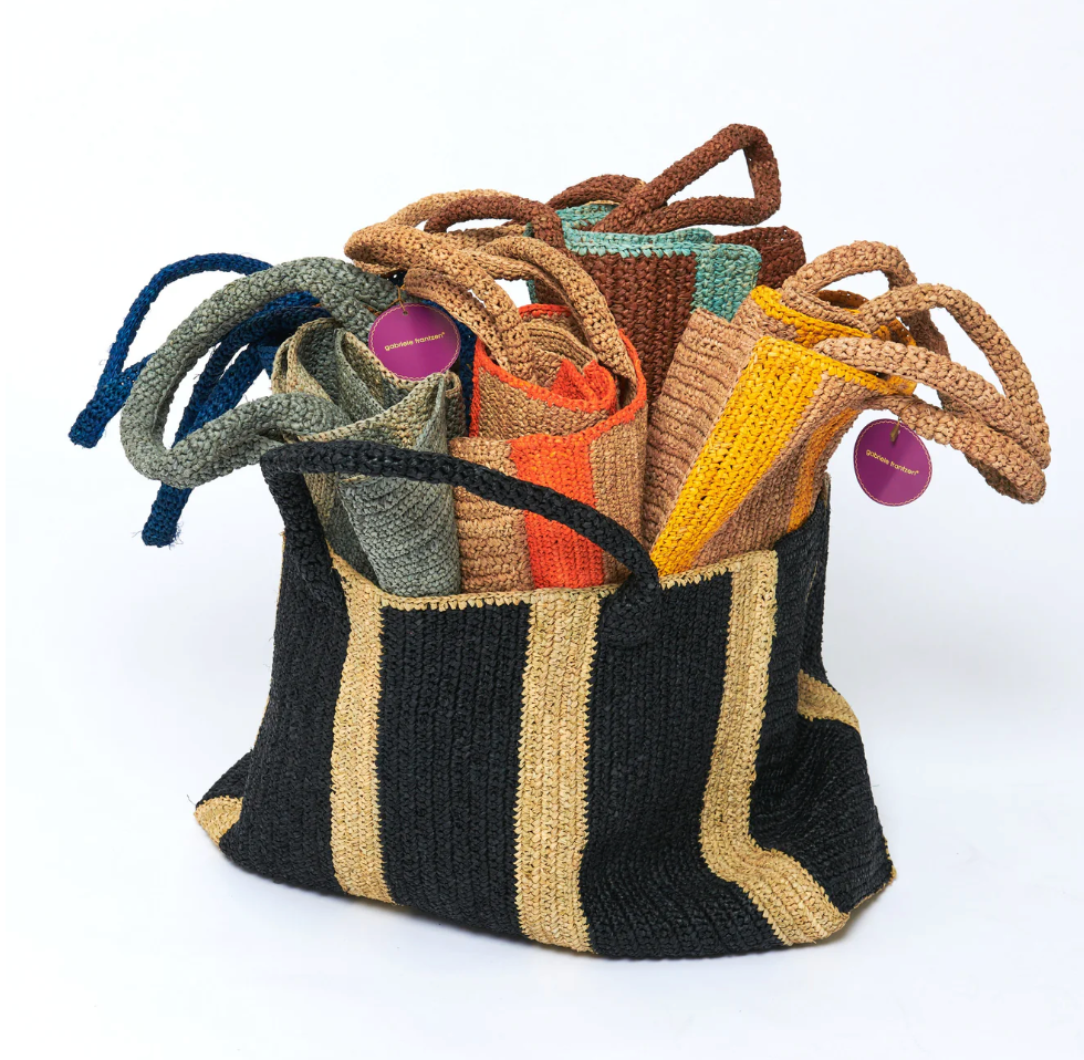 Gabriele Frantzen weekender raffia bag, black and beige 