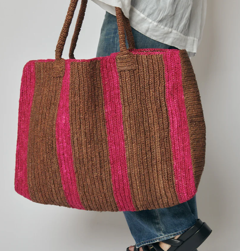 Gabriele Frantzen weekender raffia bag, pink and beige
