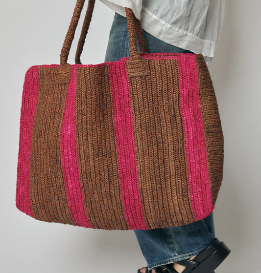 Gabriele Frantzen weekender raffia bag, pink and beige
