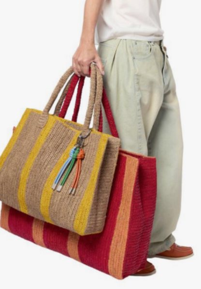 Gabriele Frantzen weekender bag, red and beige raffia 