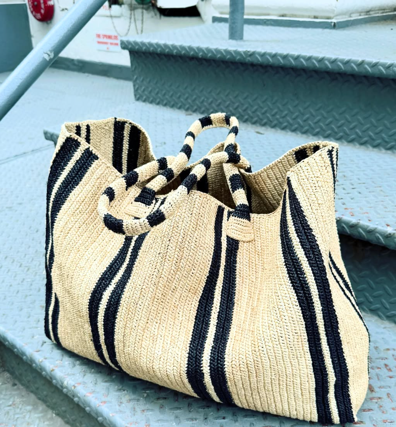 Gabriele Frantzen weekender striped bag, vacation mode raffia bag 