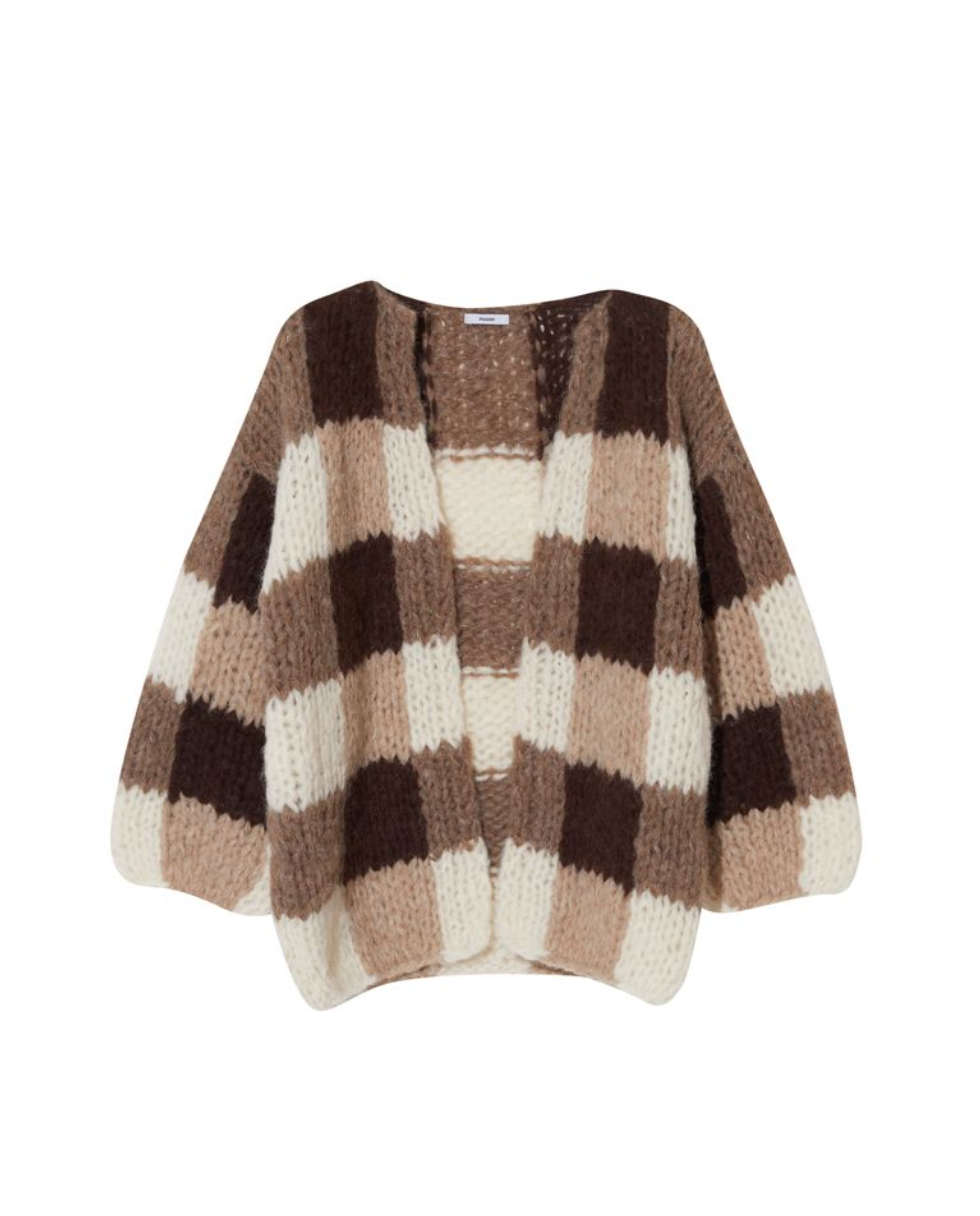fleecy alpaca checkered cardigan