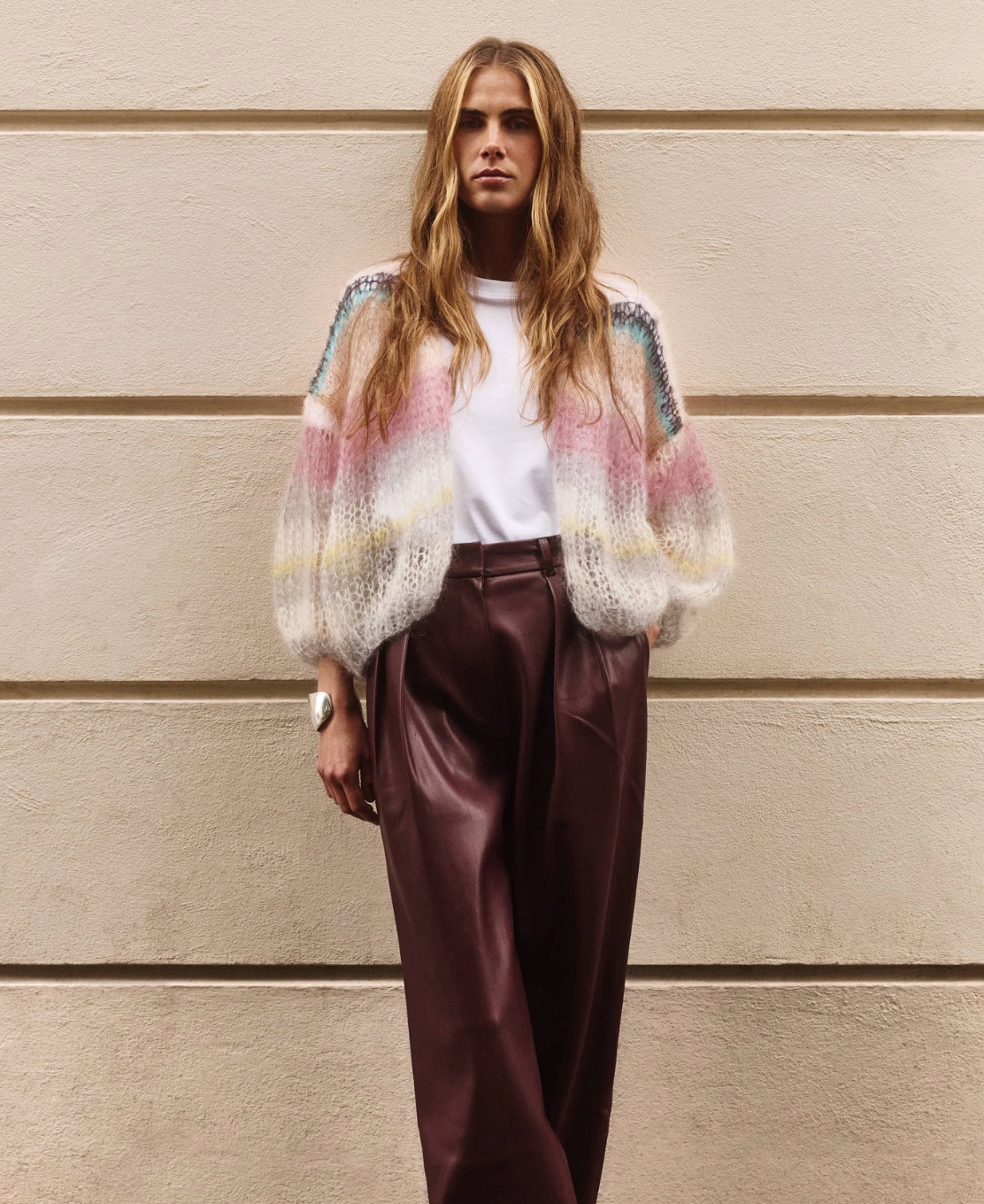 mohair bomber cardigan, light stripes