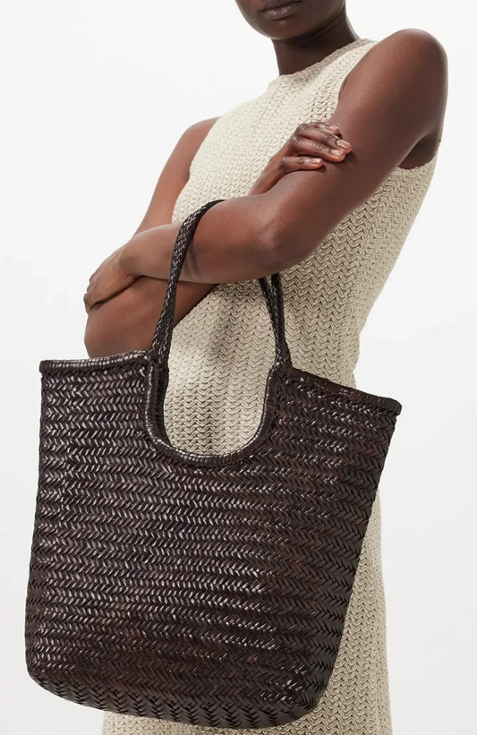 Handwoven Basket, Buffalo Leather, No lining