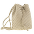Woven beige bucket bag with drawstring on a white background