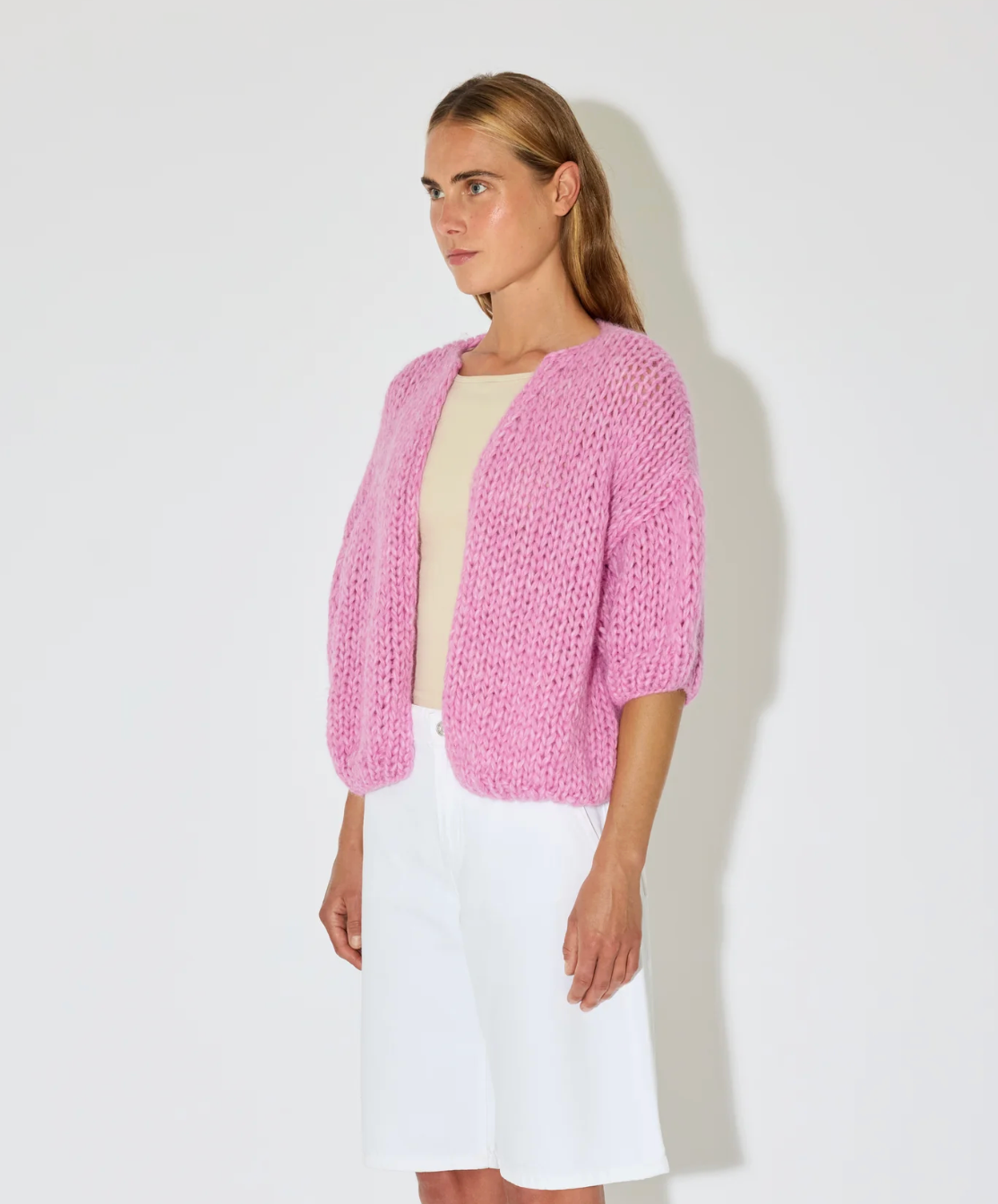 pink knitted cardigan sweater 