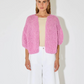 maiami alpaca bomber pink cardigan, short sleeves