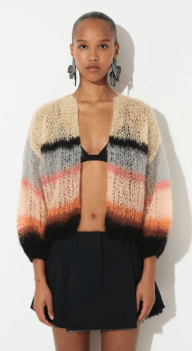 A great light mohair cardigan for spring with light stripes, ready for summer. Hand knitted with love