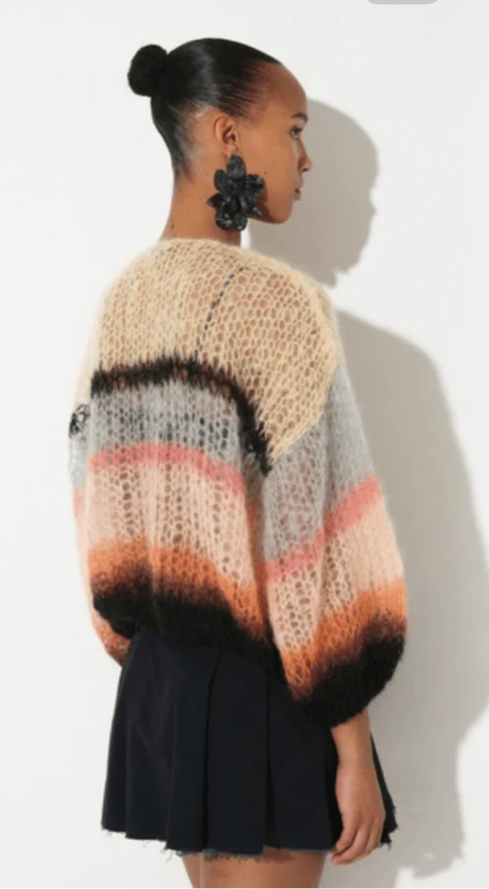 A great light mohair cardigan for spring with light stripes, ready for summer. Hand knitted with love