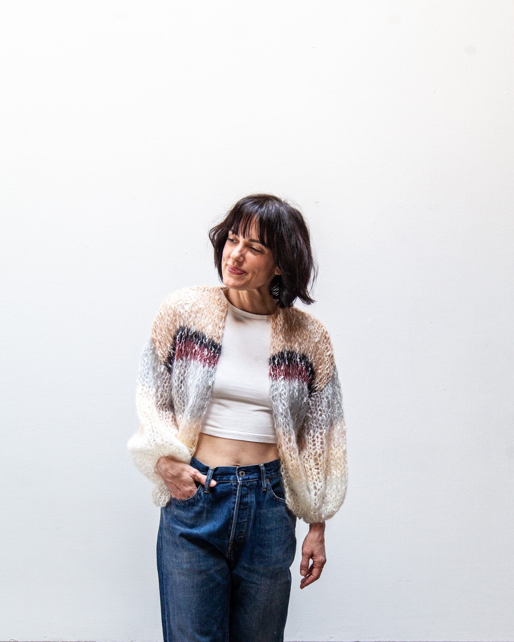 boucle stripes bomber