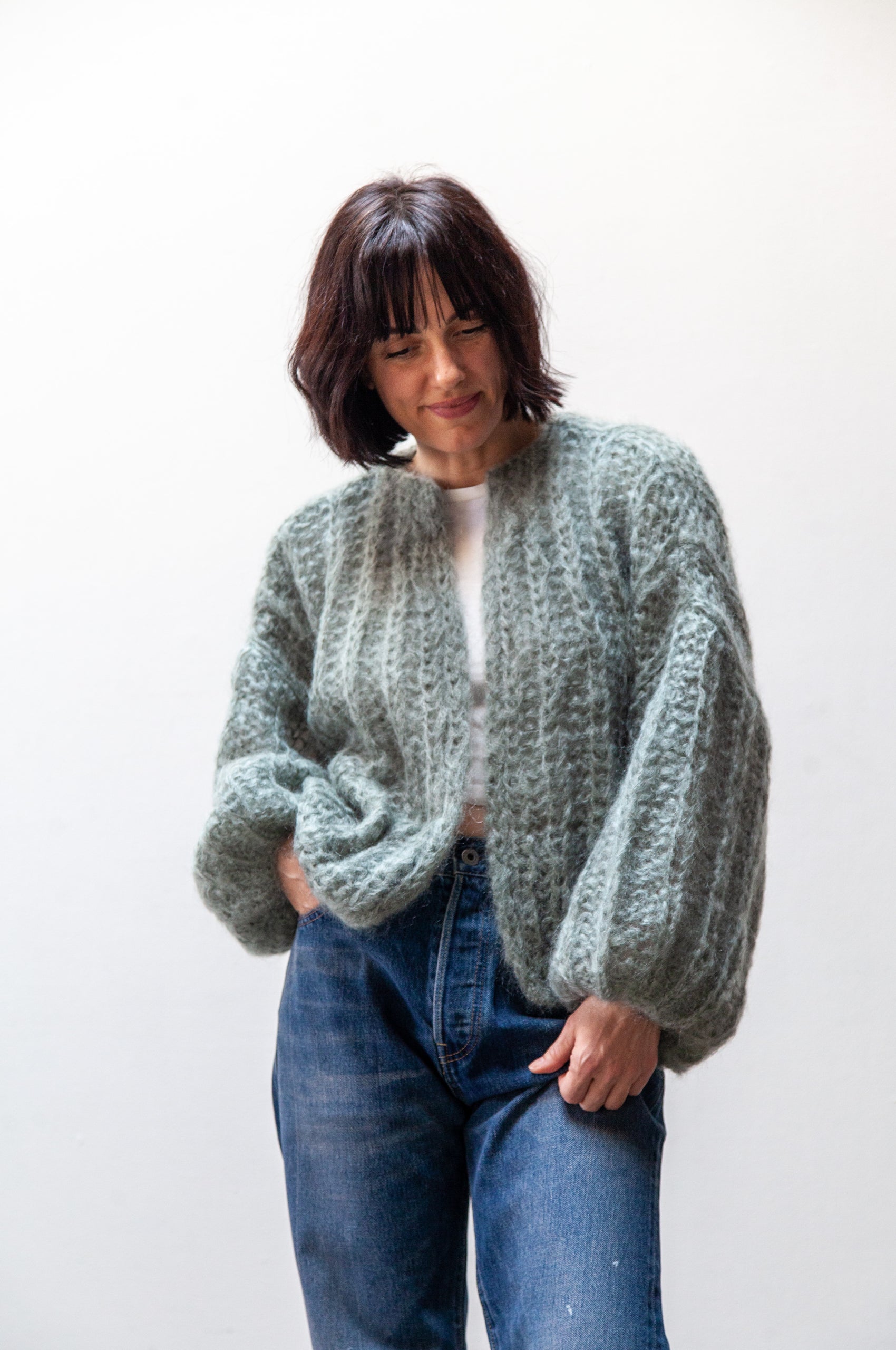 mohair ribbed bomber cardigan - mudd
