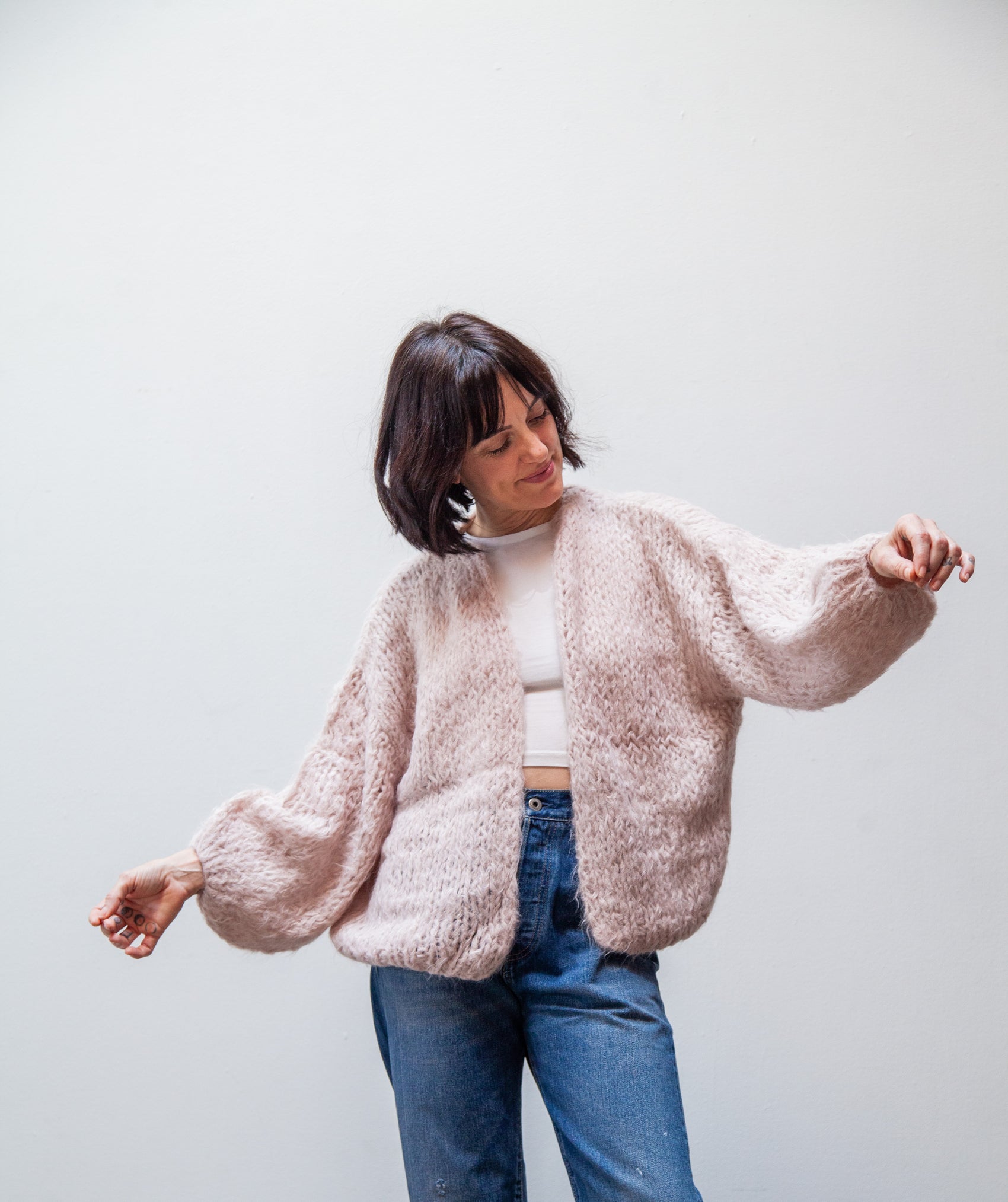 shaggy alpaca bomber cardigan