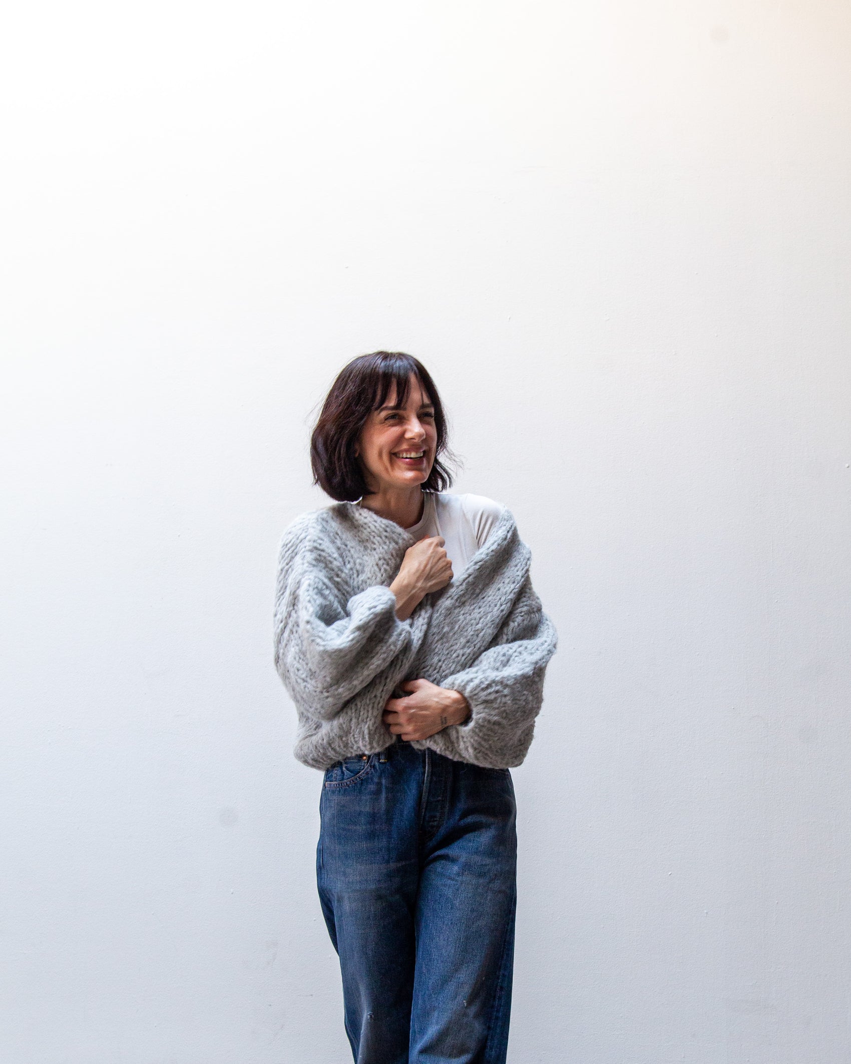 fleecy alpaca bomber cardigan - sweater grey