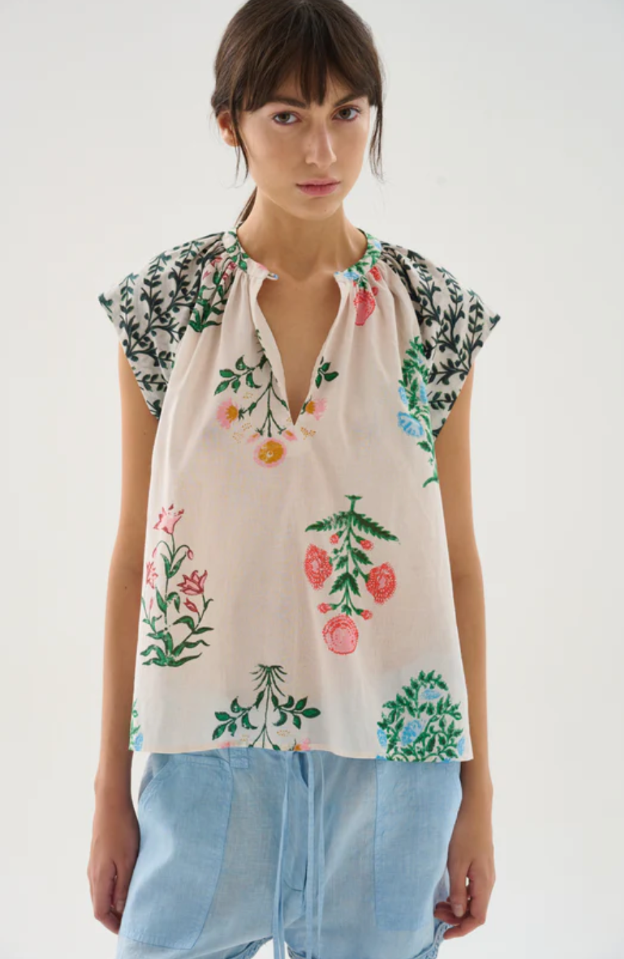 The Keyla Top is crafted from lightweight cotton voile. Soft gathers along the neckline create a subtle drape, while the open V-front detail adds a touch of relaxed elegance. 

100% Cotton Voile. 


Hand wash with cool water. Do not bleach. Soft Iron. Do not twist. Dry flat in the shade.