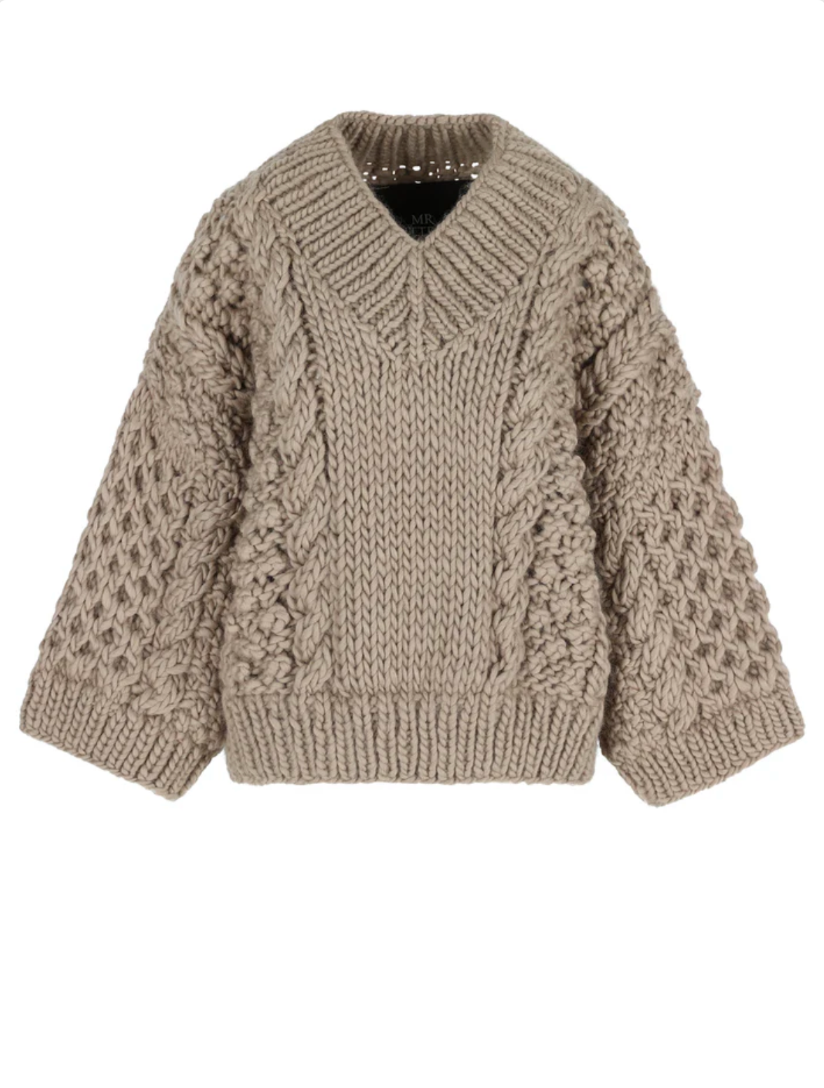 Knitted sweater with cable pattern on a white background