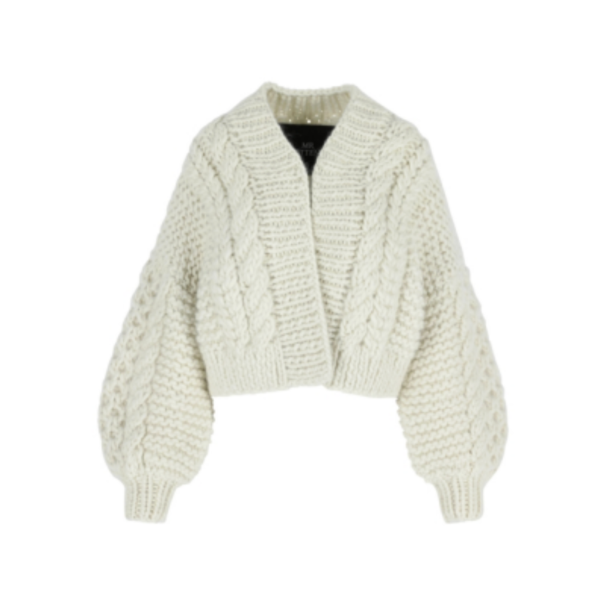 White knitted cardigan on a white background