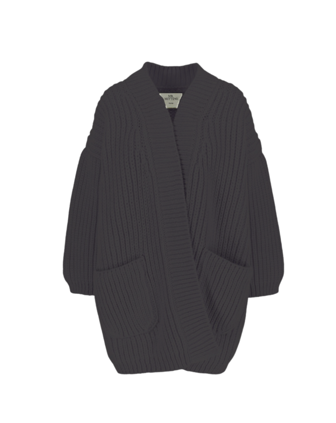 Dark gray ribbed cardigan on a white background