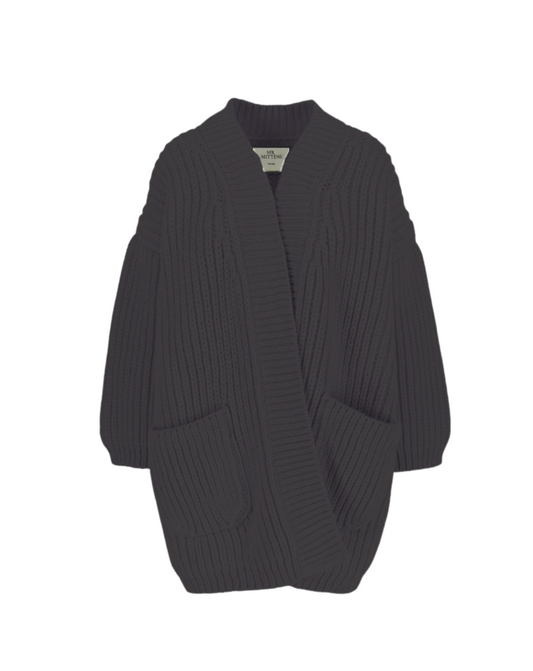 Dark gray ribbed cardigan on a white background