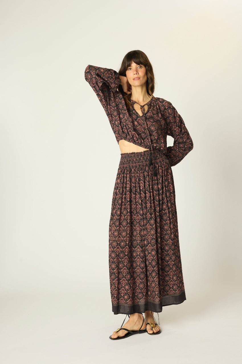 natalie martin bella skirt, fleur de lis black 