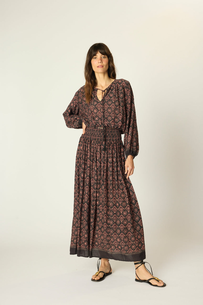natalie martin bella skirt, fleur de lis black 