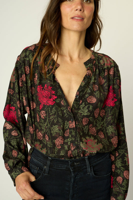 natalie martin tolan shirt, lehua print black 