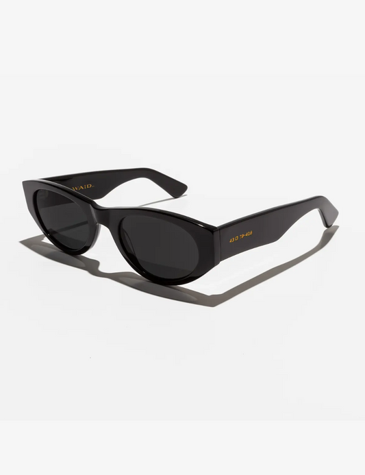 The Call Me frame in all black.

Handcrafted Frames- Italian Mazzucchelli acetate- Adjustable wire core temple arms- 5 barrel stainless steel hinges

The Lenses- Polarized CR-39 lenses - UV400 treated to protect your eyes from all harmful UVA and UVB light - Anti reflective coatings applied to the backside of the lens - Anti scratch coatings

Size: 51-22-135 (Medium size fit)

Waid exceeds all safety requirements for FDA and CE standards.
